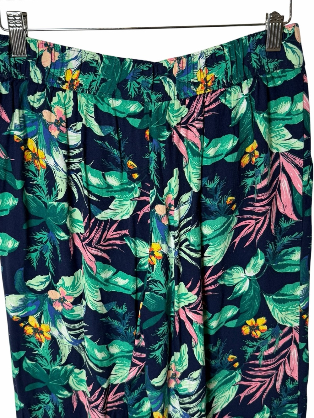 LOFT Tropical Wide Leg Pants XS Navy Floral Resort Boho Lounge Vacation - Picture 7 of 9
